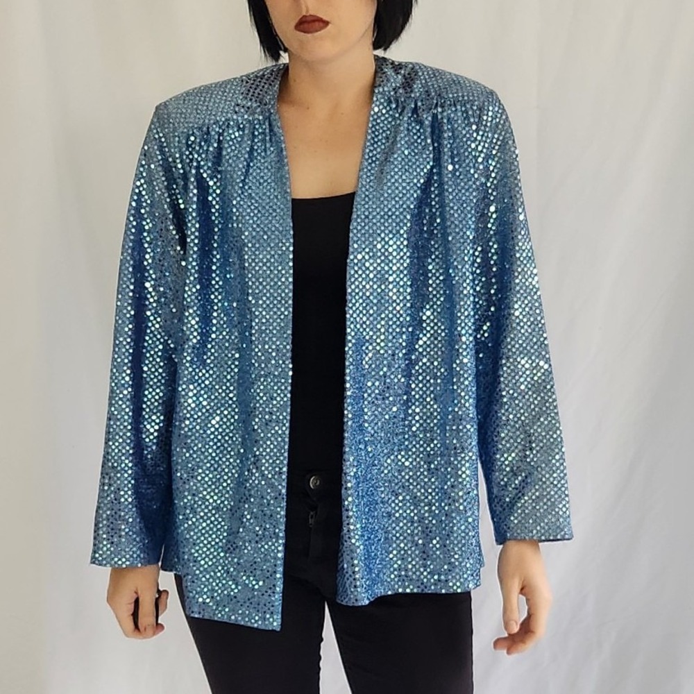 90s Blue Sequin Covered Jacket - image 1